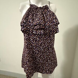 Banana Republic Purple and Orange Patterned Halter Blouse